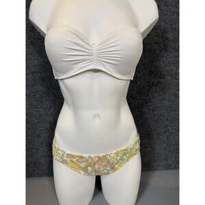 Victoria’s Secret Bikini Set – White Bandeau Halter Top & Paisley Bottom – M